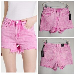 NWT BLANK NYC Pink Flamingo High Rise Ribcage Denim Shorts. Size 28